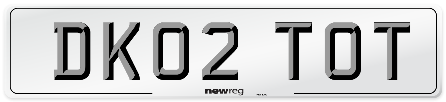 DK02 TOT Number Plate from New Reg